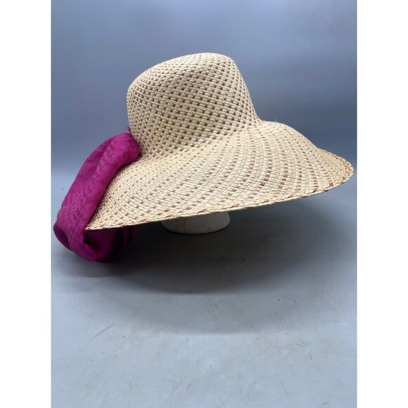hand woven straw sun wide rim hat headband purple scarf in Ecuador brown 7\